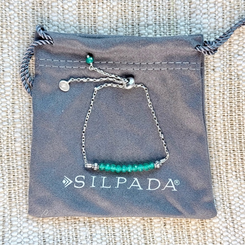Silpada Green Jade and Sterling Silver Bolo Bracelet